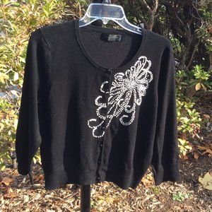 Cable&Gauge Peral Embroidered Black Cardigan